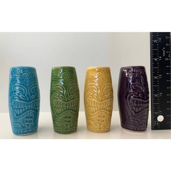 Tiki Farm Shot Glasses 2001 Vintage Set of 4 Squid Tiki Modern Mugs Hawaiin Bar - Picture 6 of 6